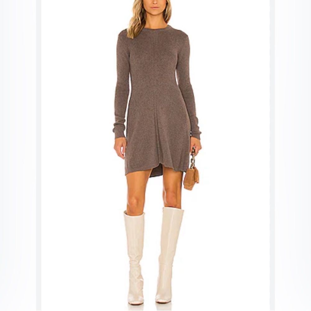 Monrow Revolve Cashmere Long Sleeve Sweater Dress in Iced Coffee Brown Size S